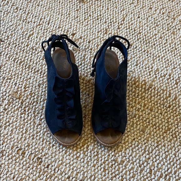 Toms Blue Suede Wedge Sandals - Picture 1 of 9